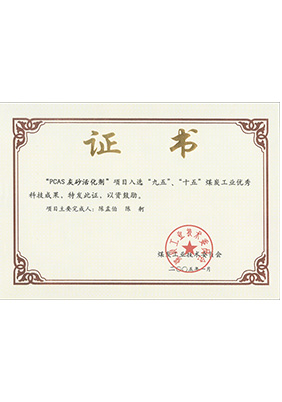 2005年1月PCAS灰砂活化劑獲“九五、十五”科技成果獎(jiǎng)